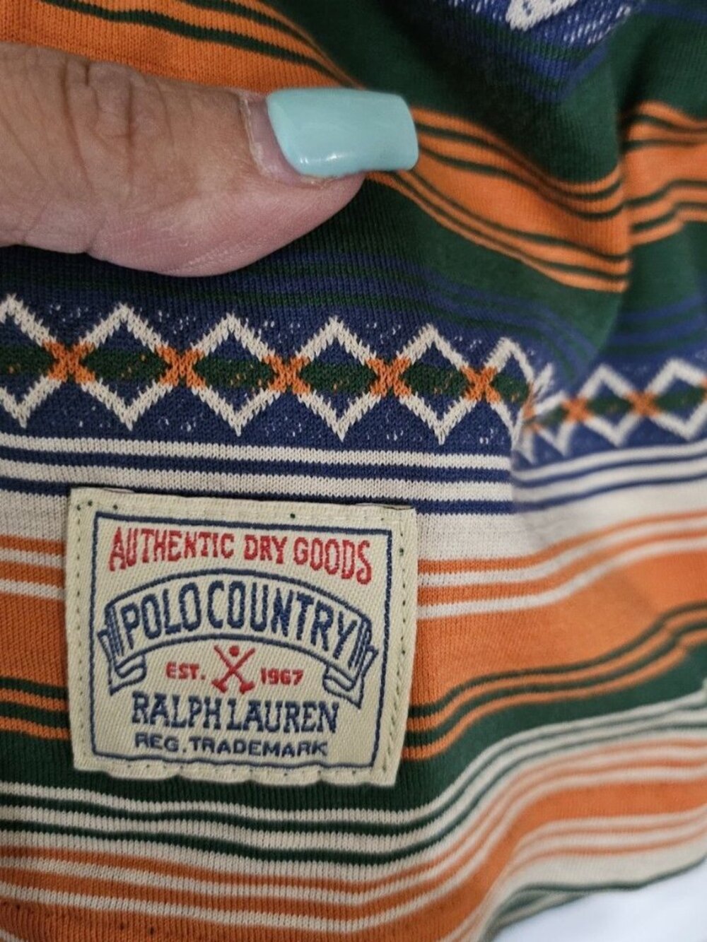 Polo Country Ralph Lauren Men's M Striped Long Sleeve Shirt Green Orange Classic - Picture 5 of 9